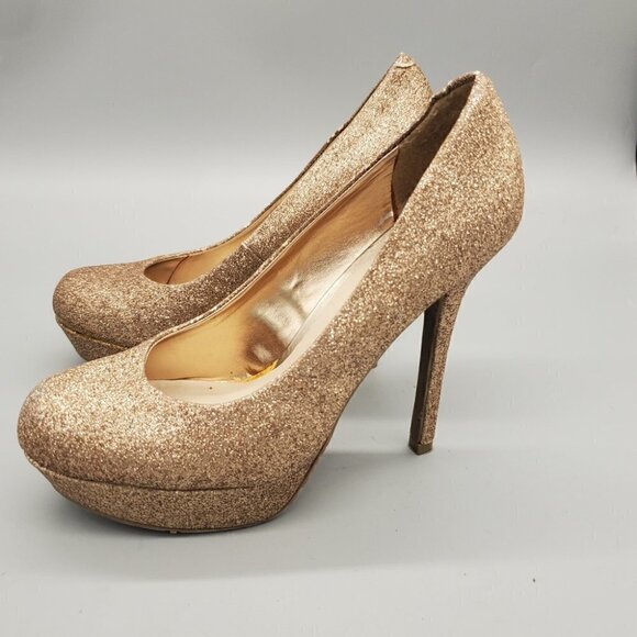 Candies Gold Glitter Pump Heels Size 8 Shoes - Picture 1 of 14